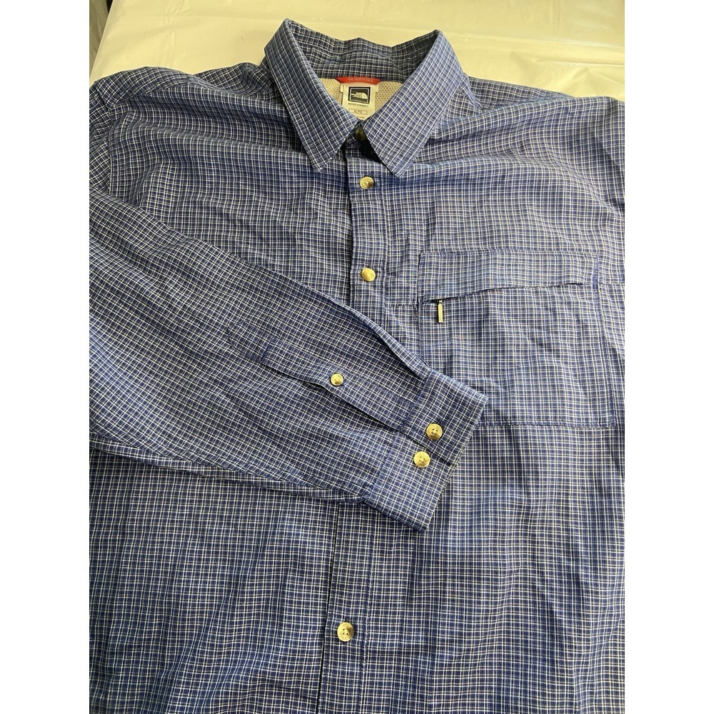 Men's The North Face Blue Plaid Activewear Button Up‎ Shirt-Size XL-Amazing